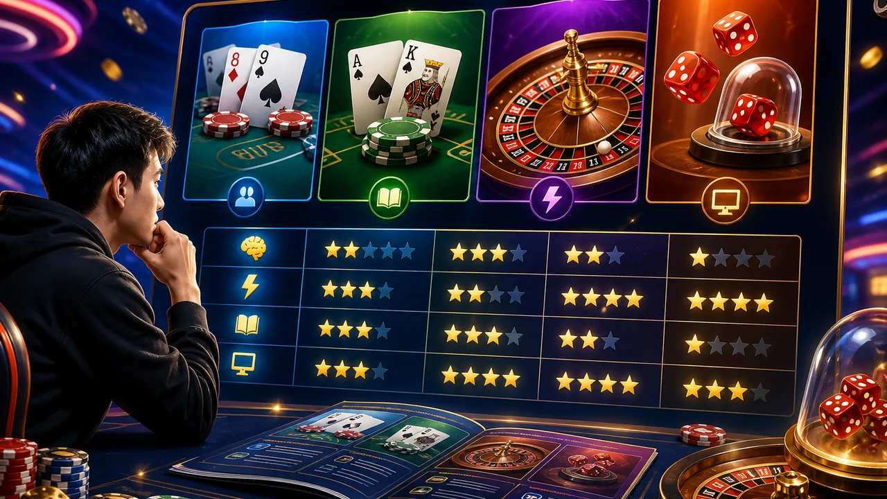 Chọn bàn dễ học: cách chọn trò chơi bàn phù hợp trên 789bet cho người mới