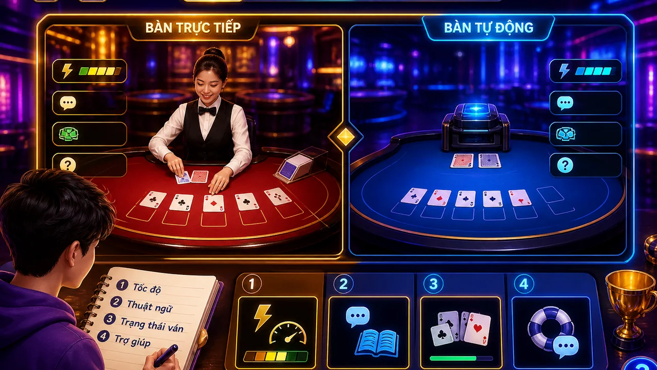 Học luật bàn từng bước: so sánh bàn trực tiếp và bàn tự động 789bet cho người mới